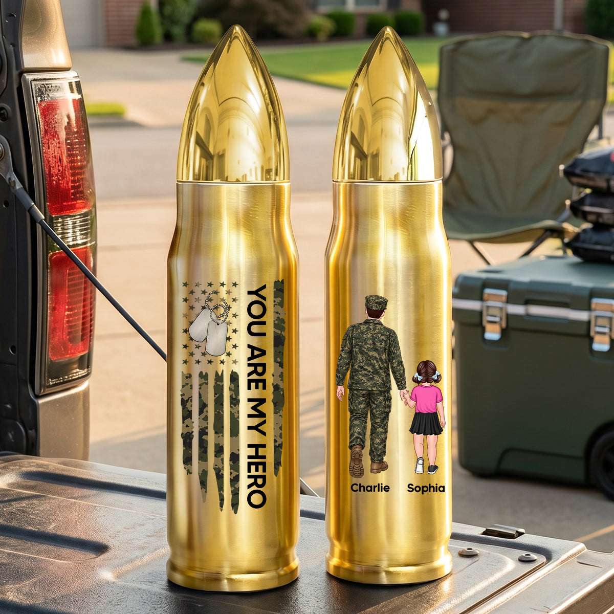 Proud American Military Dad You Are Our Hero - Personalized Bullet Tumbler - Father's Day Gift For Dad, Husband
