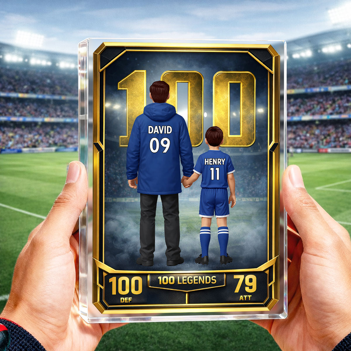 Father And Kids 100 Legends Trading Card - Personalised Acrylic Block Plaque - UK  Gift For Football Dad