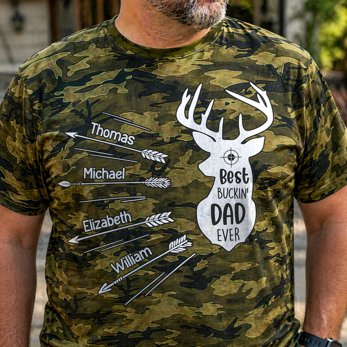 Best Buckin' Dad Grandpa Ever Kid Custom Name Camo Pattern - Personalized Shirt - Father's Day Gift For Hunting Dad