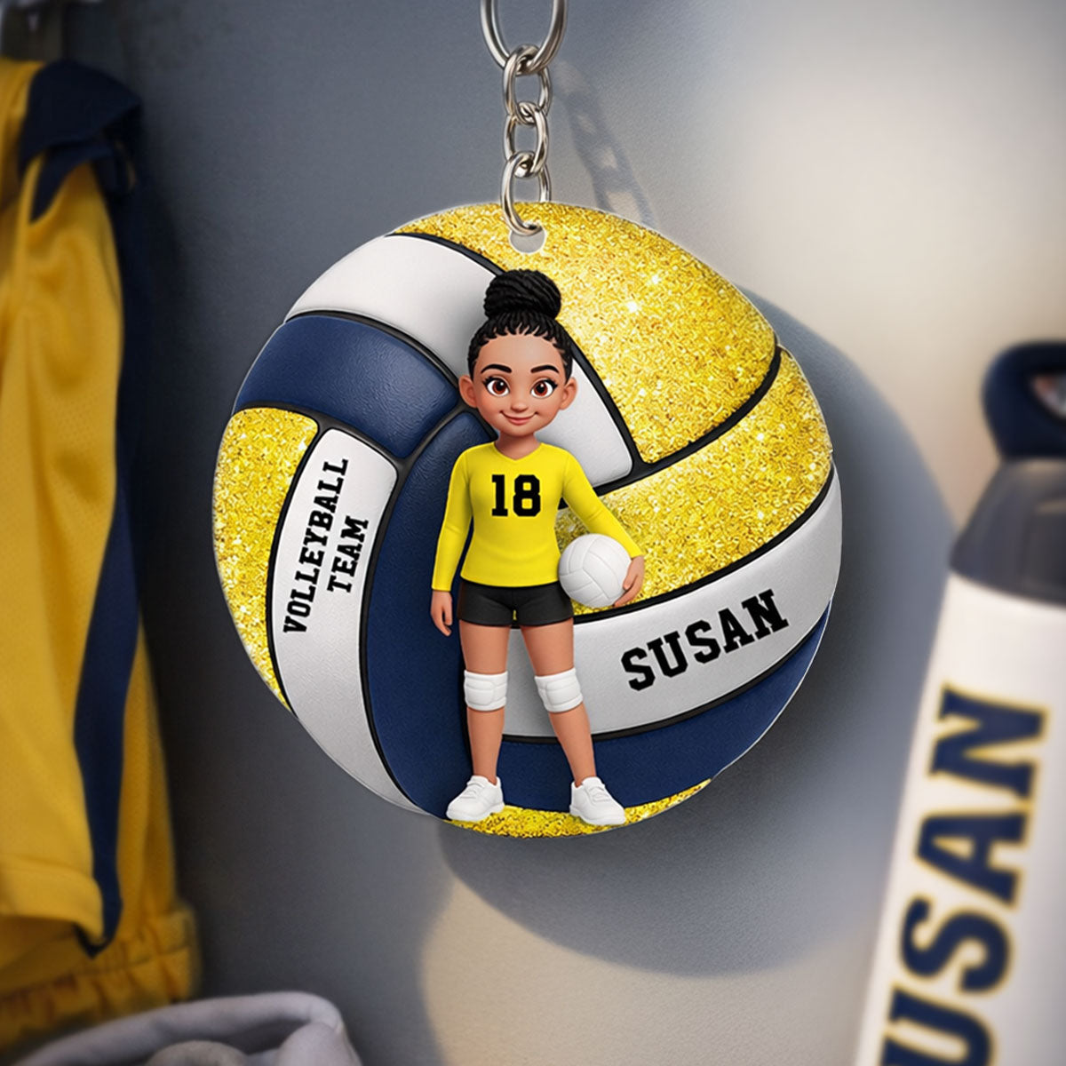 Volleyball Boy & Girl 3D Effect - Personalized Acrylic Keychain - Custom Keyrings, Name Tags