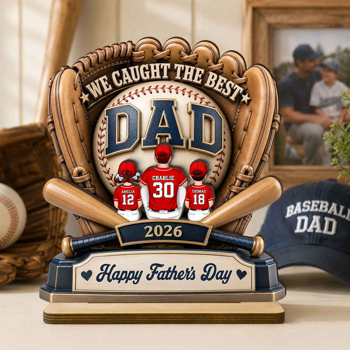 Dad's Greatest Catch Baseball - Personalized 2-Layered Wooden Plaque -  Gift For Dad, Husband