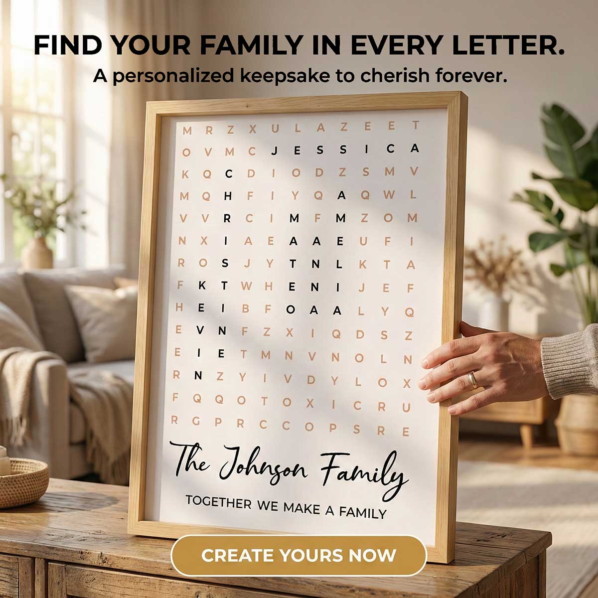 Family Name Word Search Puzzle Created In A Moment, Treasured Forever - Personalized Poster