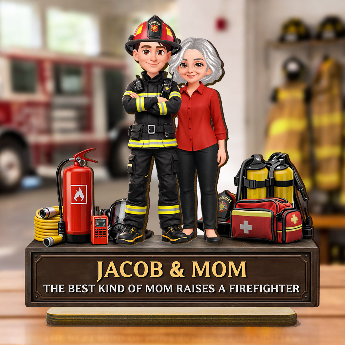 The Best Kind Of Mom Raises A Firefighter - Personalized 2-Layered Wooden Plaque - Heartfelt Gift For Firefighter Mom