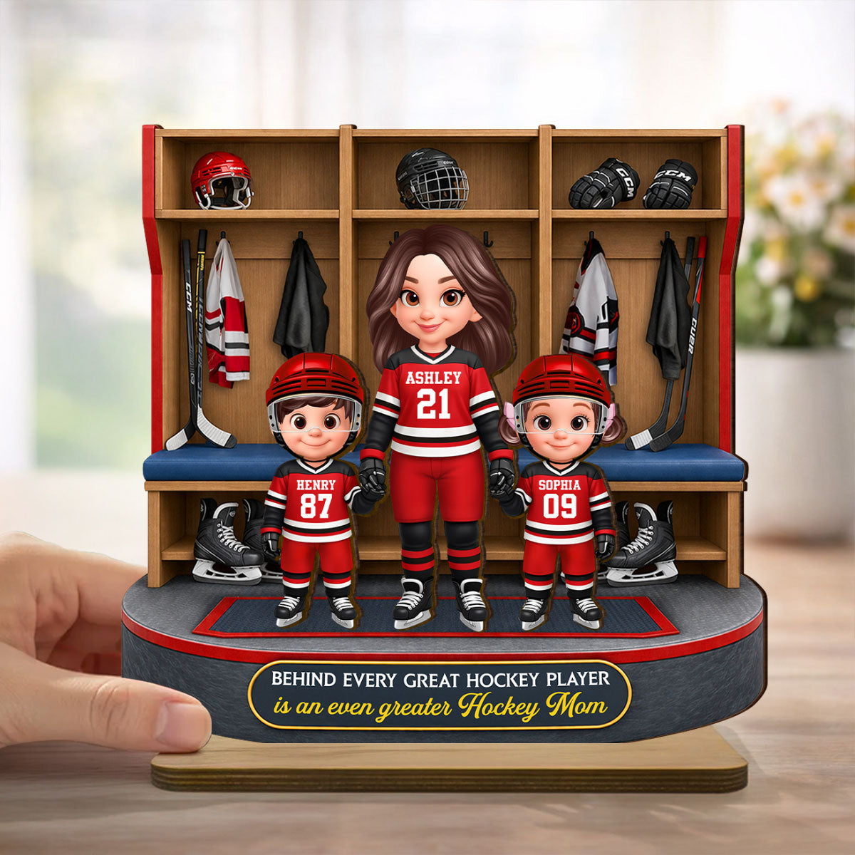 Hockey Locker Room Mom And Kids - Personalized 2-Layered Wooden Plaque - Mother's Day Gift For Hockey Mom, Gift For Wife