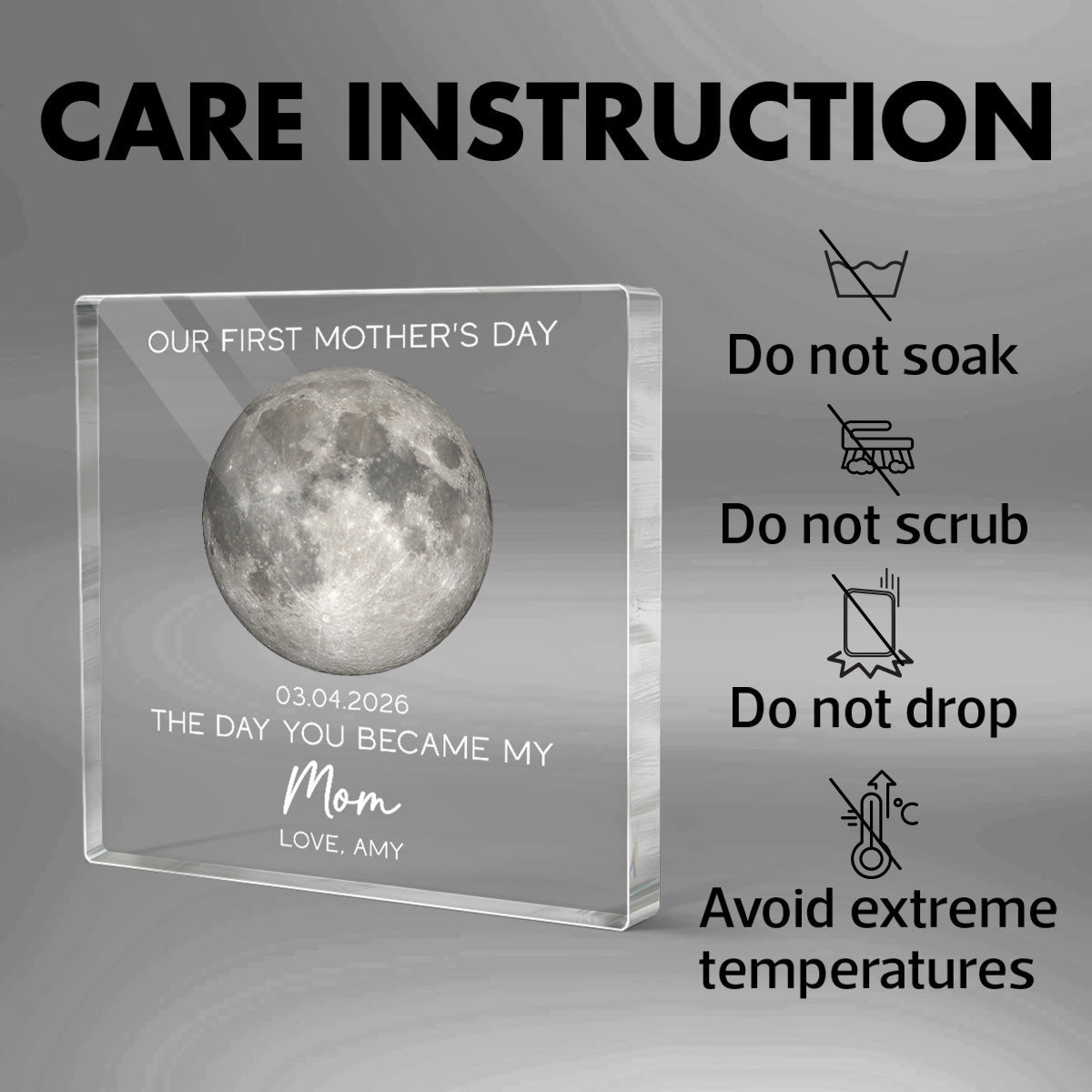 The Day You Became My Mom Custom Moon Phase First Mother's Day - Personalized Acrylic Block Plaque - First Mother's Day Gift For New Mom