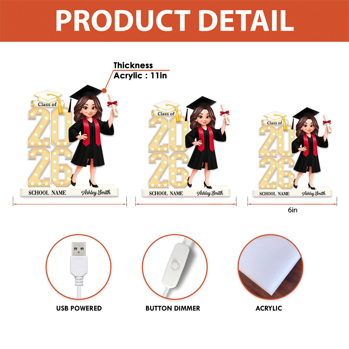 Class Of 2026 2027 Senior 2D Flat - Personalized Light Box - Graduation Gift For Graduates, Daughter, Son