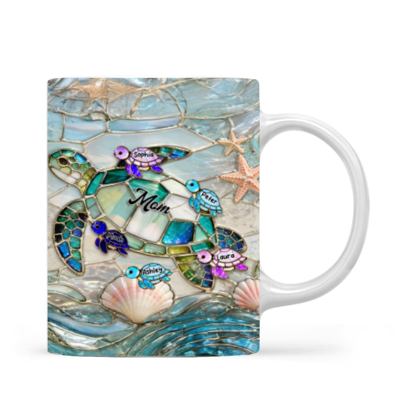 Mom Grandma Ocean Breeze Turtle - Personalized Mug - Heartfelt Mother's Day Gift for Grandma, Mom, Wife