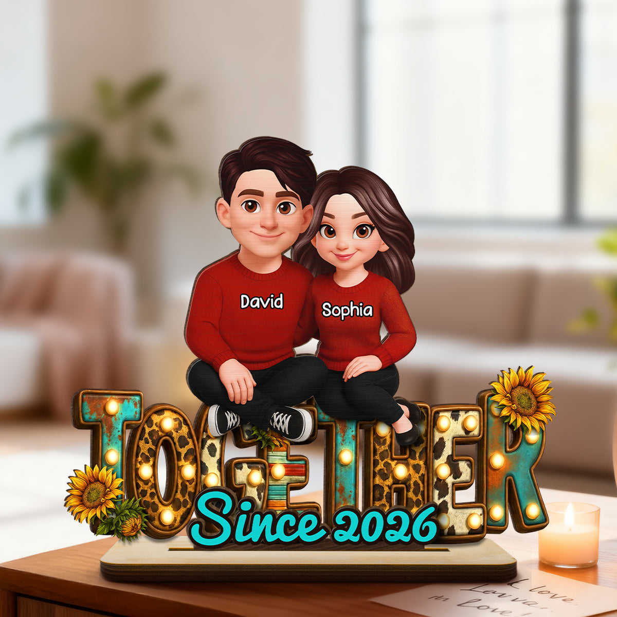Western Vibe Couple Sitting - Personalized 2-Layered Wooden Plaque - Meaningful Gift for him, for her