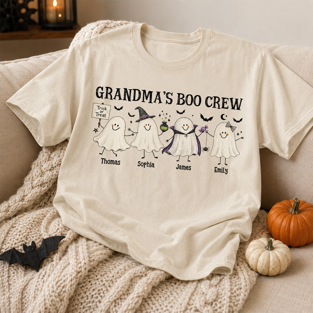 Grandma's Boo Crew Cute Doodle Ghosts - Personalized Shirt - Perfect Halloween Costume for Grandma