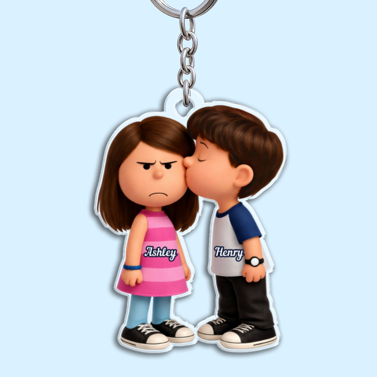 Cute Cartoon Couple - Personalized Keychain - Gift for Couple