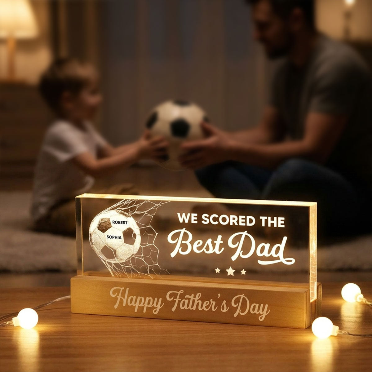 We Scored The Best Dad Mom - Personalized Acrylic Block LED Night Light - Father's Day Gift For Soccer Dad