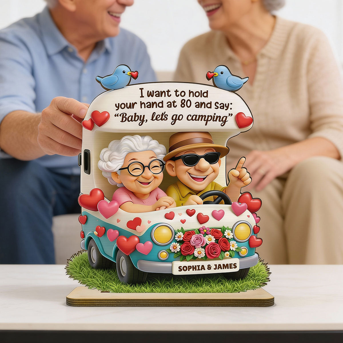 Happy Couple Let's Camping Together - Personalized 2-Layered Wooden Plaque - Valentine's Day Gift For Couple, For Him, For Her