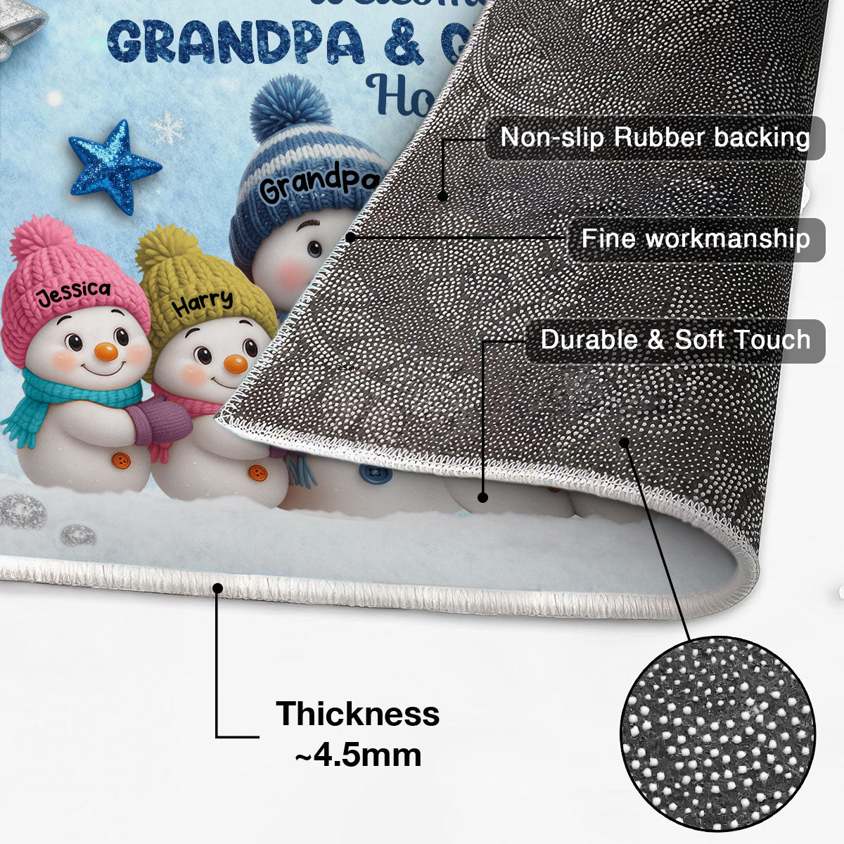 3D Effect Snowy Christmas Snowman Welcome To Grandma Grandpa House - Personalized Doormat
