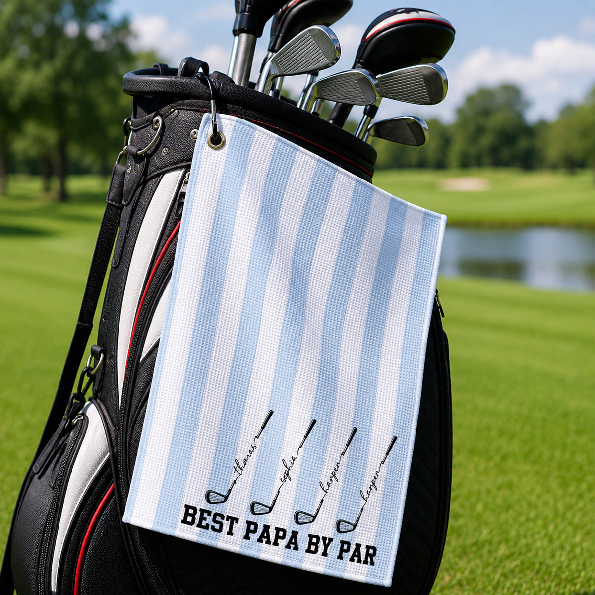 Best Dad Grandpa By Par Custom Kid Name - Personalized Golf Towel - Father's Day Gift For Golfers, Dad, Husband