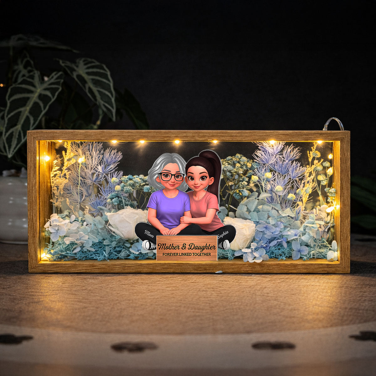 Mom & Daughter Forever Linked Together - Personalized DIY Flower Shadow Box LED Night Light - Gift For Mom, Daughter