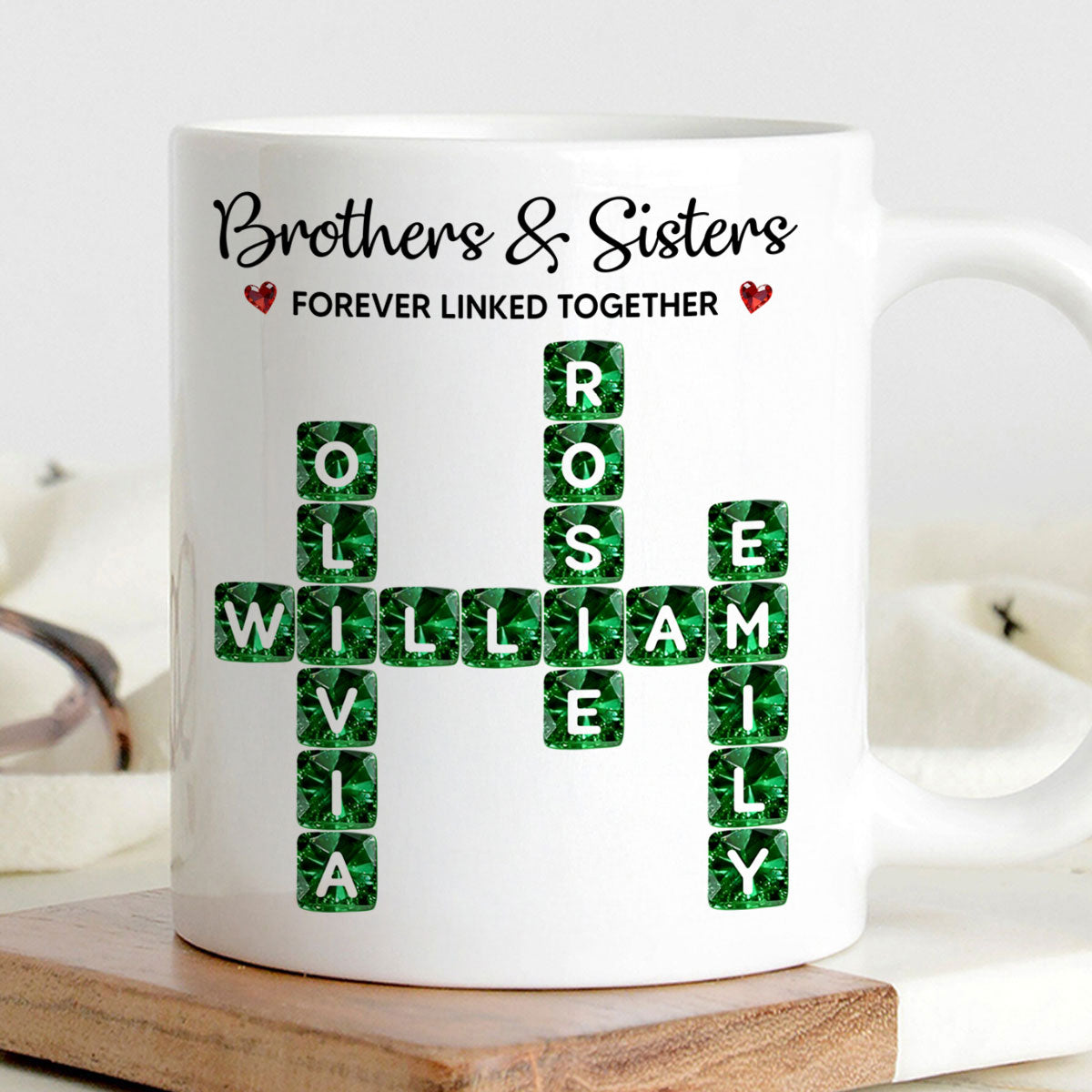 Brothers Sisters Forever Linked Together 3D Crystal Crossword - Personalized Mug - Sentimental Gift for for Loved Ones