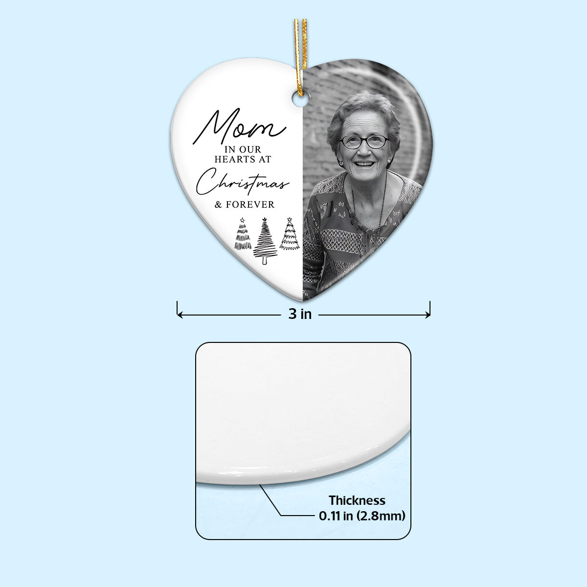 In Our Hearts At Christmas & Forever Custom Photo - Personalized Ceramic Ornament - Remembrance Keepsake, Memorial Gift