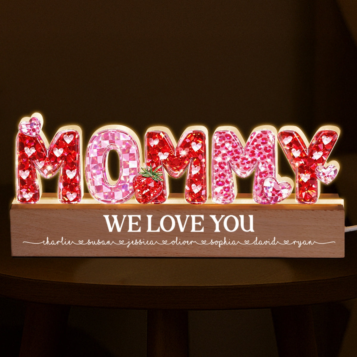 Mommy We Love You 3D Crystal Effect - Personalized Acrylic Block LED Night Light - Heartfelt Gift for Mom