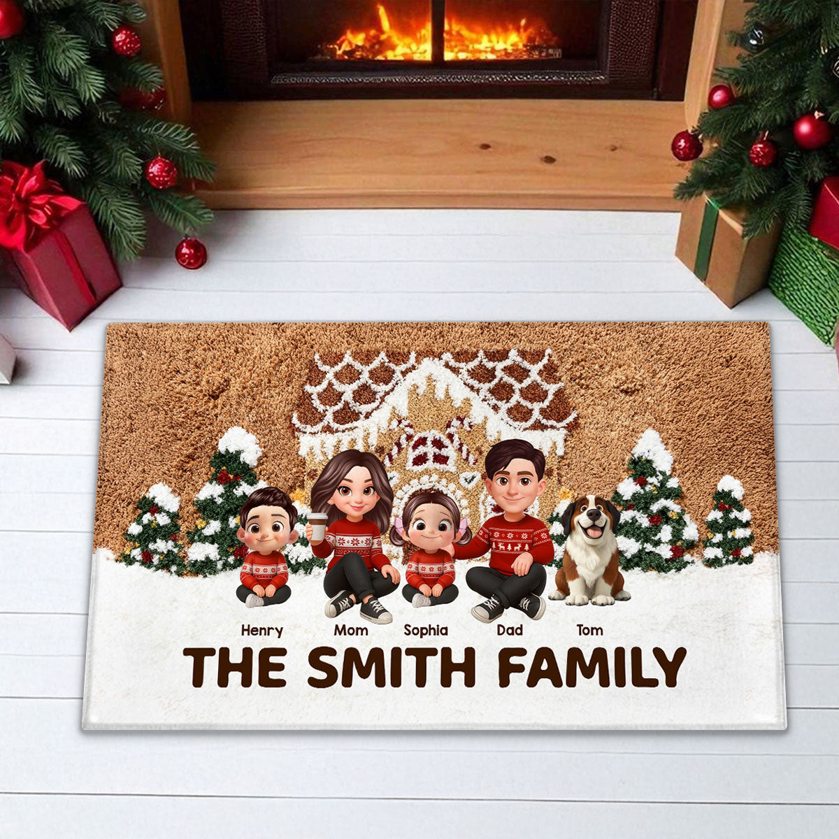 3D Effect Gingerbread House Family Christmas - Personalized Doormat