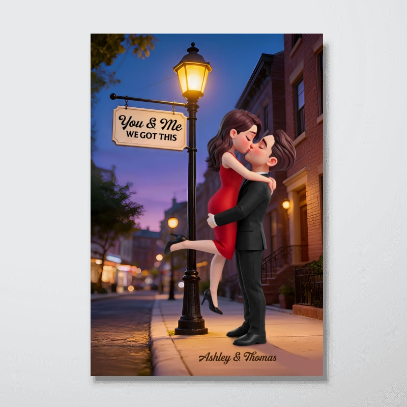 Eternal Love Couple Hugging Kissing Under Street Lamp Post - Personalized Poster - Valentine's Day Gift For Couple