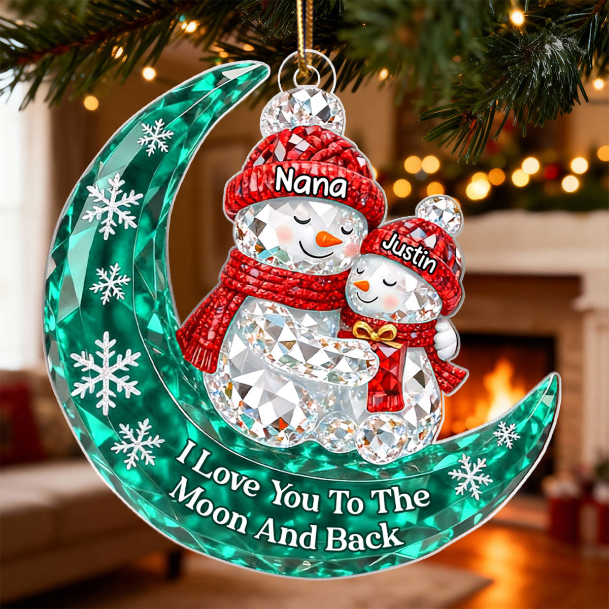 3D Crystal Effect Snowman Grandma Grandkid Love to the Moon - Personalized Acrylic Ornament - Christmas Gift for Grandma, Grandkids