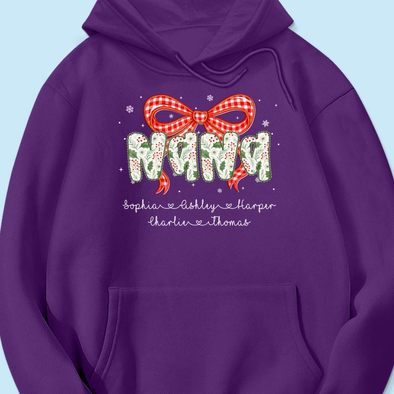 Grandma Coquette Floral Christmas Pattern With Kids Names - Personalized Shirt