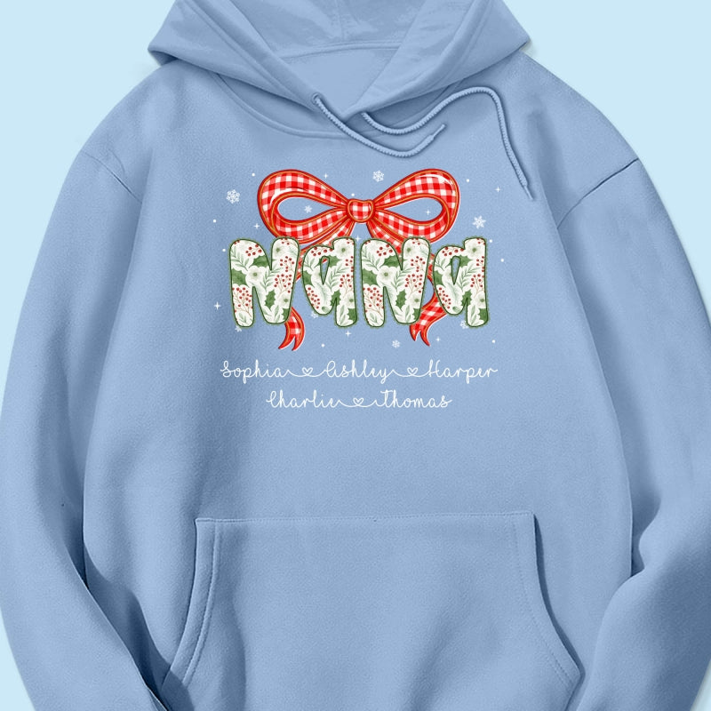 Grandma Coquette Floral Christmas Pattern With Kids Names - Personalized Shirt
