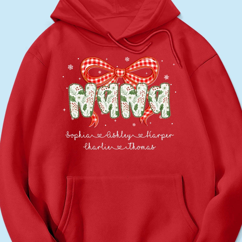 Grandma Coquette Floral Christmas Pattern With Kids Names - Personalized Shirt