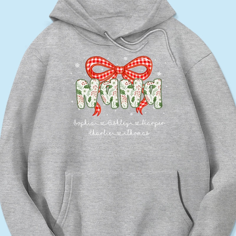 Grandma Coquette Floral Christmas Pattern With Kids Names - Personalized Shirt