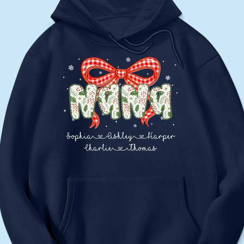 Grandma Coquette Floral Christmas Pattern With Kids Names - Personalized Shirt