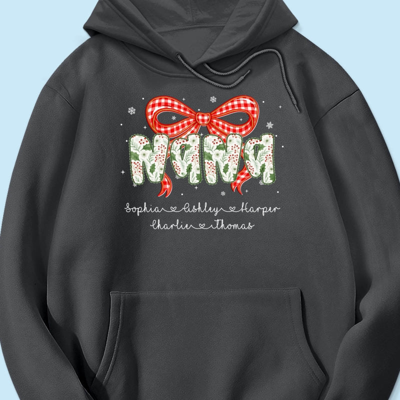 Grandma Coquette Floral Christmas Pattern With Kids Names - Personalized Shirt