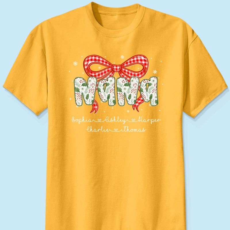 Grandma Coquette Floral Christmas Pattern With Kids Names - Personalized Shirt