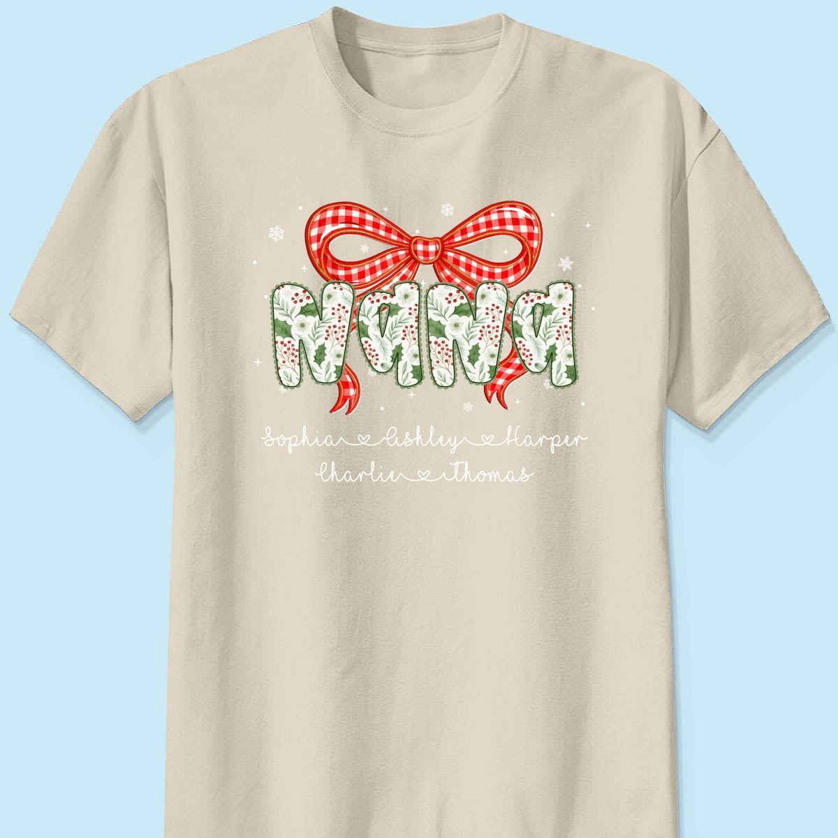 Grandma Coquette Floral Christmas Pattern With Kids Names - Personalized Shirt