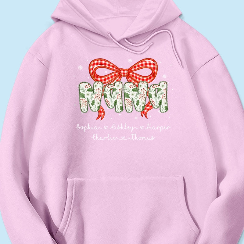 Grandma Coquette Floral Christmas Pattern With Kids Names - Personalized Shirt
