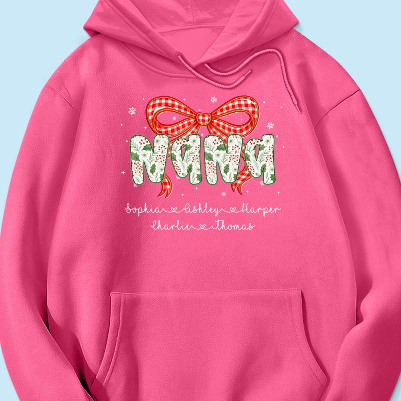 Grandma Coquette Floral Christmas Pattern With Kids Names - Personalized Shirt