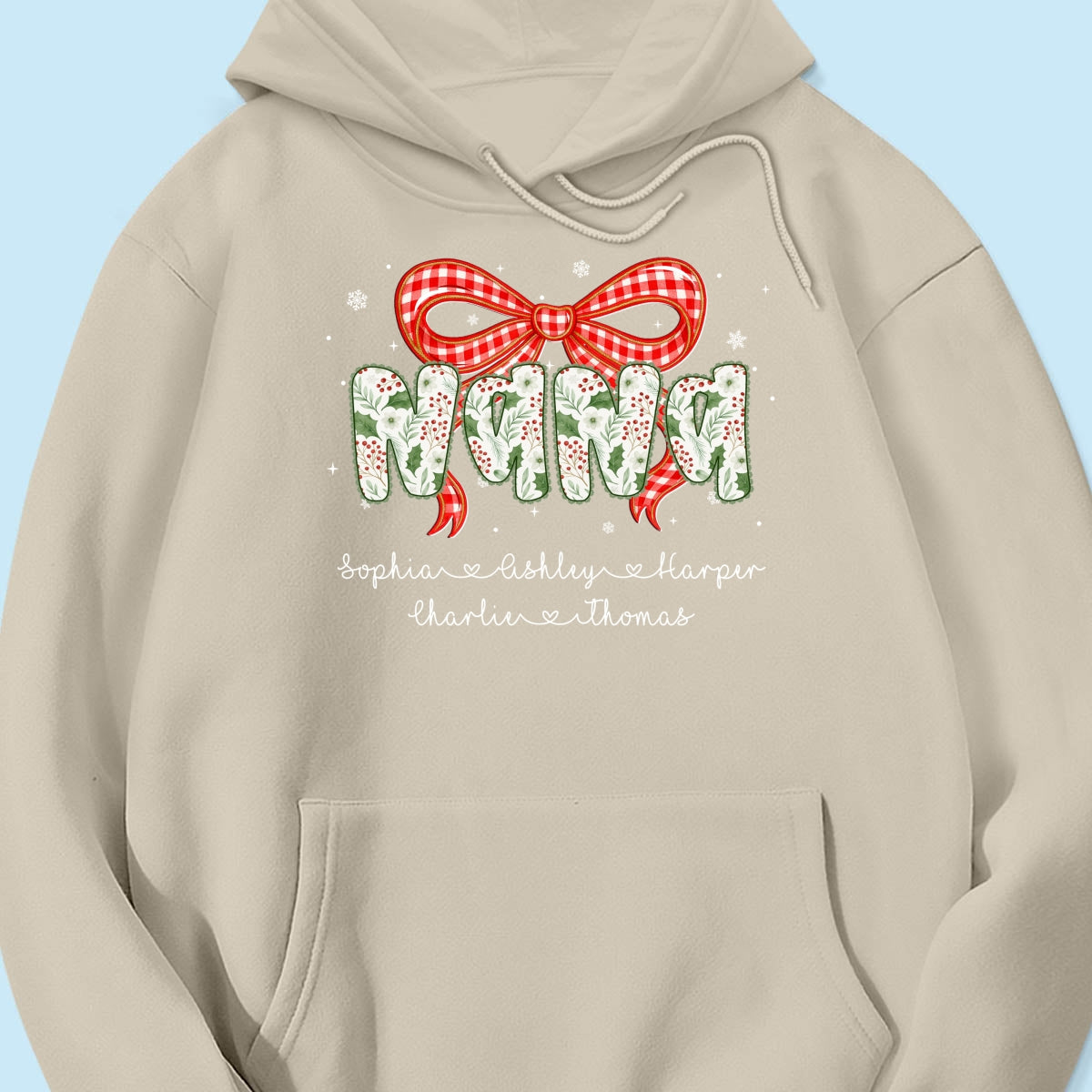 Grandma Coquette Floral Christmas Pattern With Kids Names - Personalized Shirt