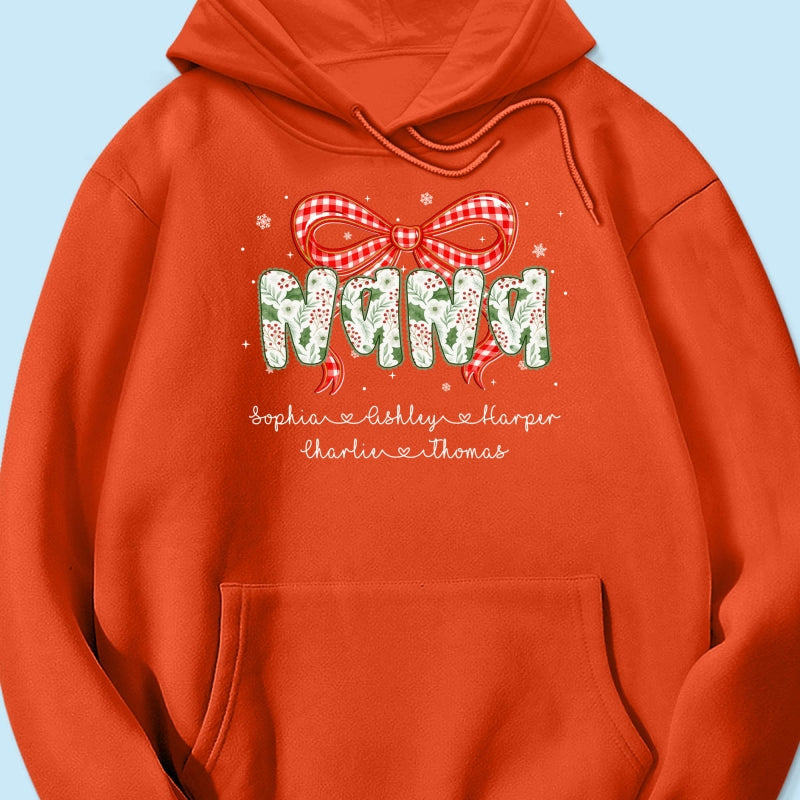 Grandma Coquette Floral Christmas Pattern With Kids Names - Personalized Shirt