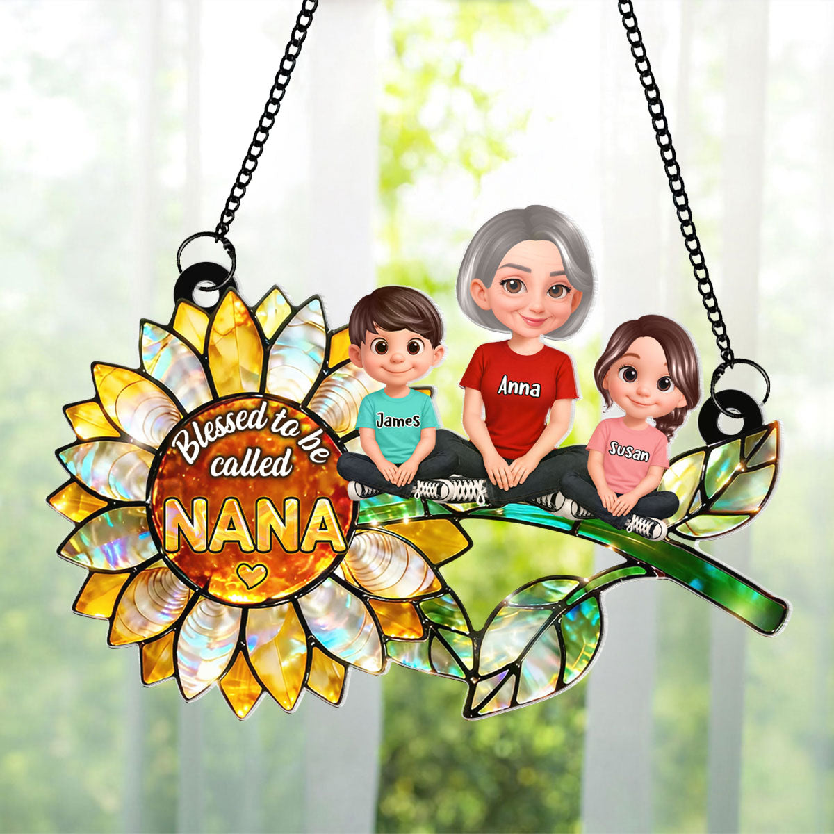 Blessed to be Called Grandma Sunflower - Personalized Window Hanging Suncatcher - Mother's Day Gift for Mom, Wife