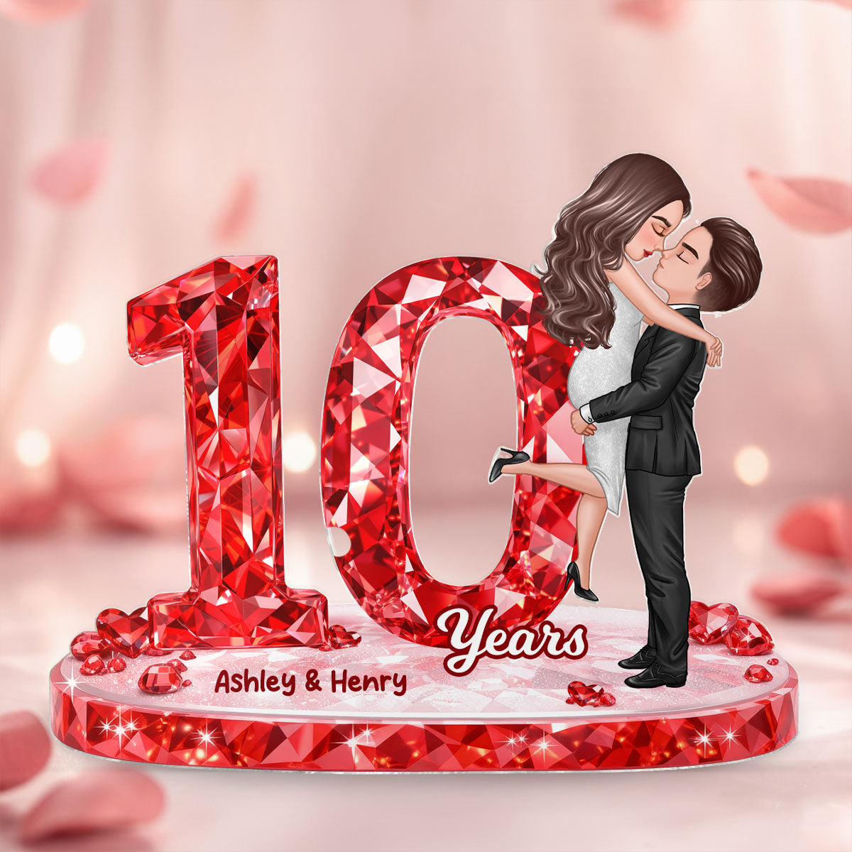 Couple Hugging Kissing Anniversary Date 3D Crystal Effect - Personalized Acrylic Block Plaque - Sentimental Gift for Her, Gift for Him