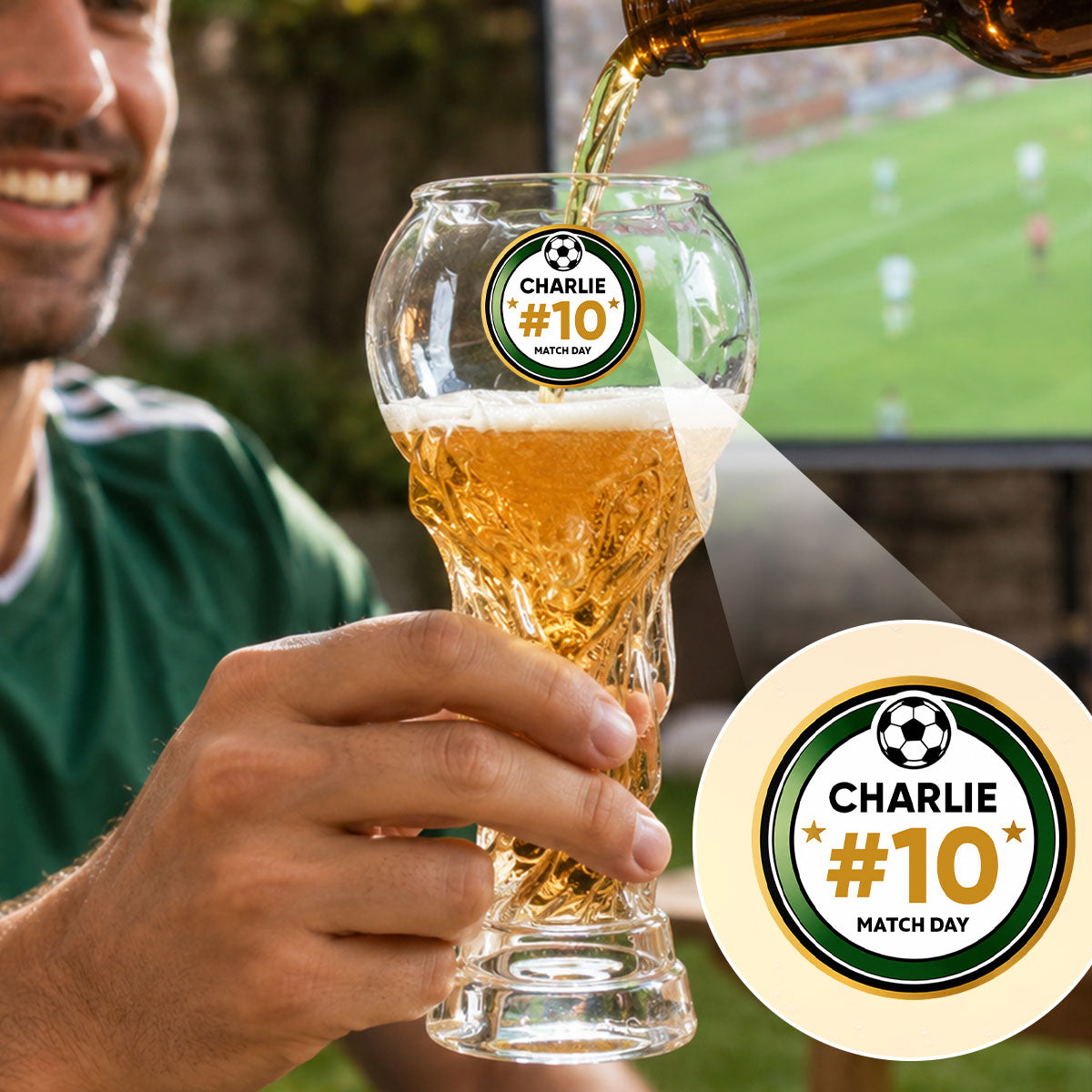 Match Day Football Soccer Game - Personalized Trophy Beer Glass - Birthday Gift for Him, Gift for Dad