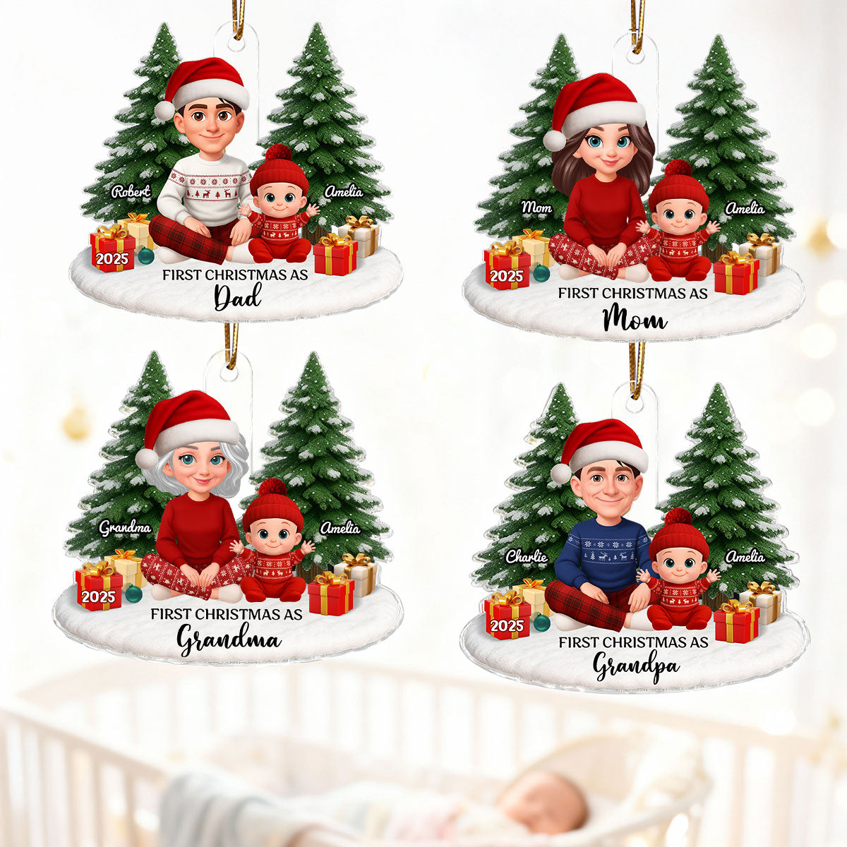 First Christmas With New Baby – Personalized Acrylic Ornament - Chritsmas Gift for Grandparent, Dad Mom, Big Sister, Big Brother