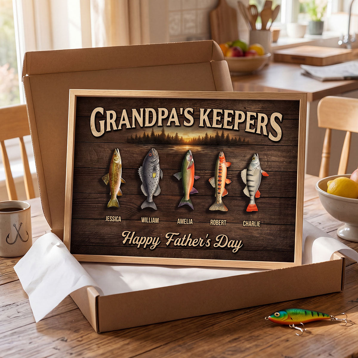 Fishing Grandpa's Keepers - Personalized Poster - Father's Day Gift For Grandpa, Dad