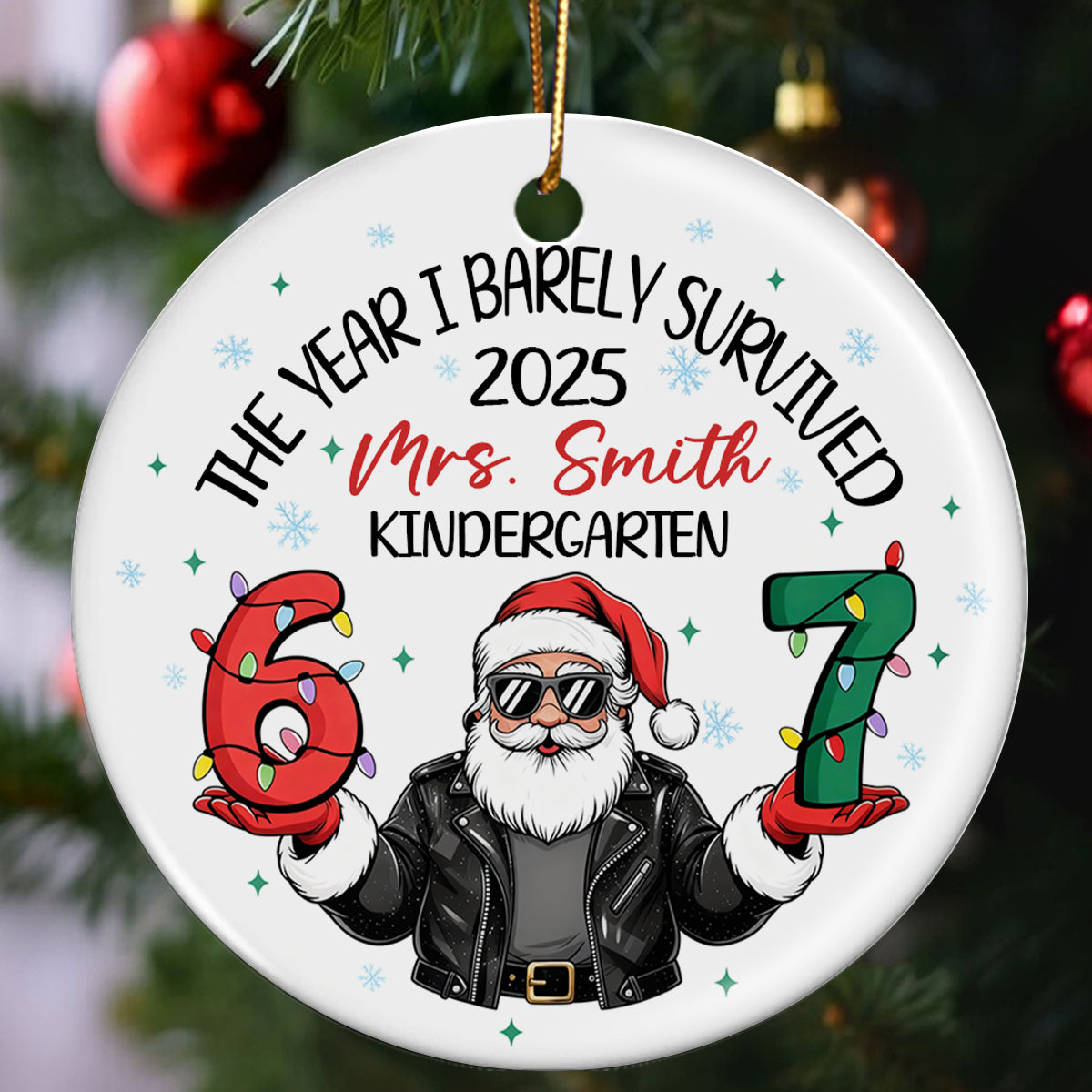 Funny Teacher Six Seven Meme Christmas - Personalized Ceramic Ornament - Viral Saying 6 7, Trending Social Media Humor