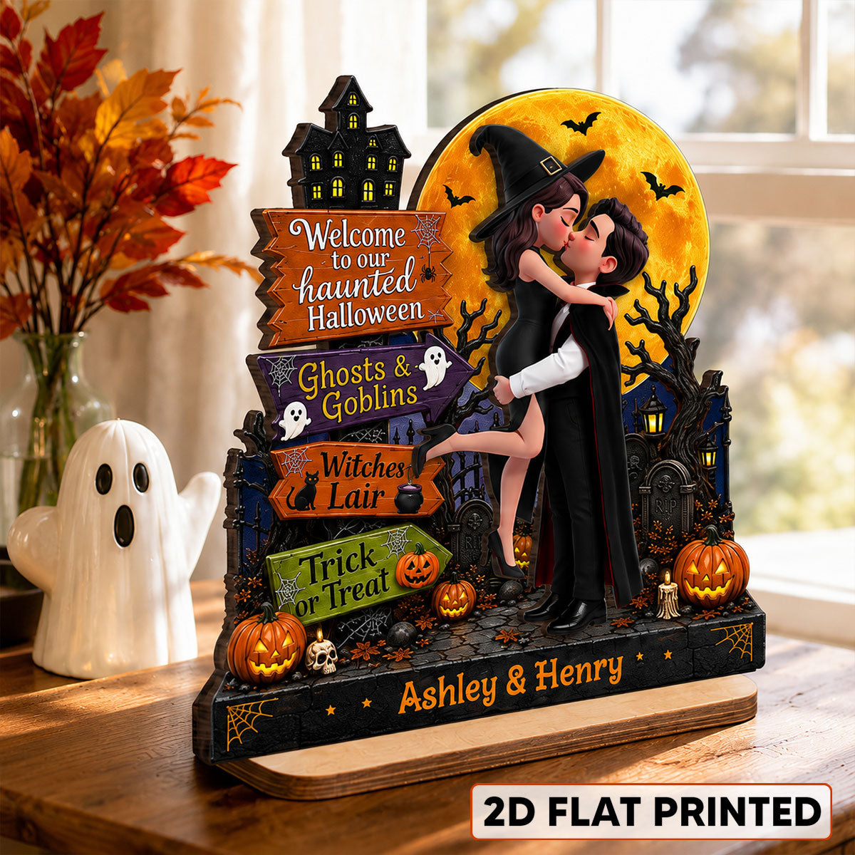 Eternal Love Couple Halloween Sign Posts - Personalized 2-Layered Wooden Plaque - Halloween Gift For Couple