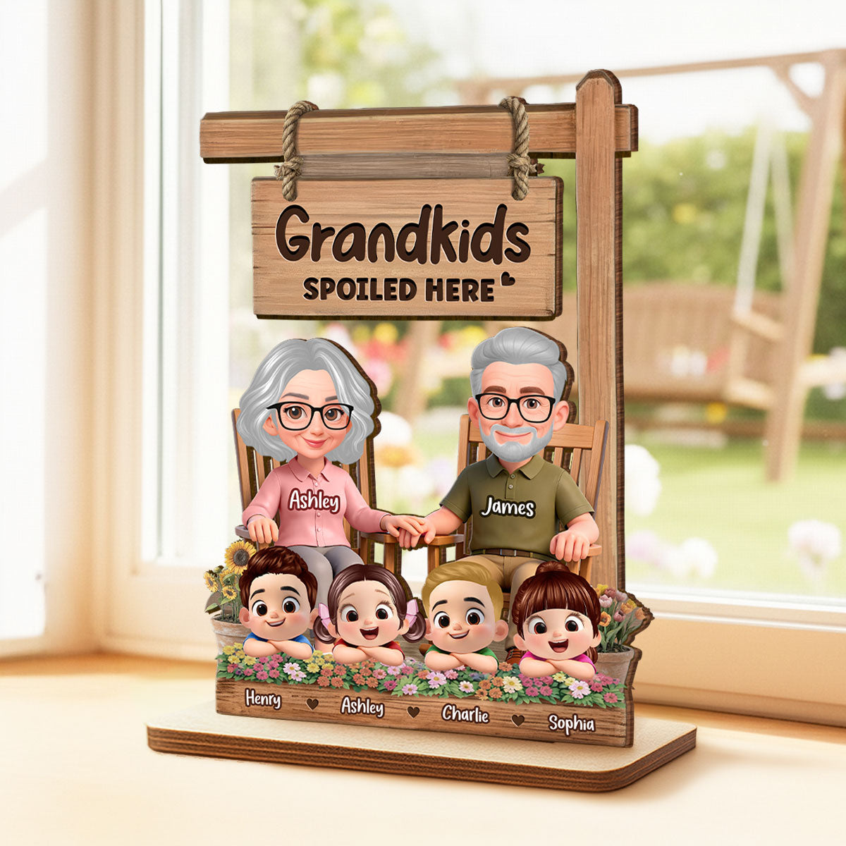 Grandkids Spoiled Here - Personalized 2-Layered Wooden Plaque - Gift for Grandma Grandma