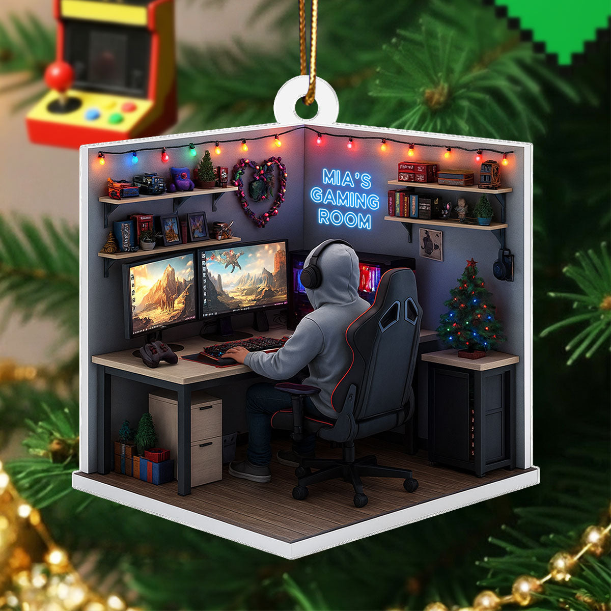 Custom Gaming Room - Personalized Acrylic Ornament - Christmas Gift for Gamers, Teen Boy, Teen Girl