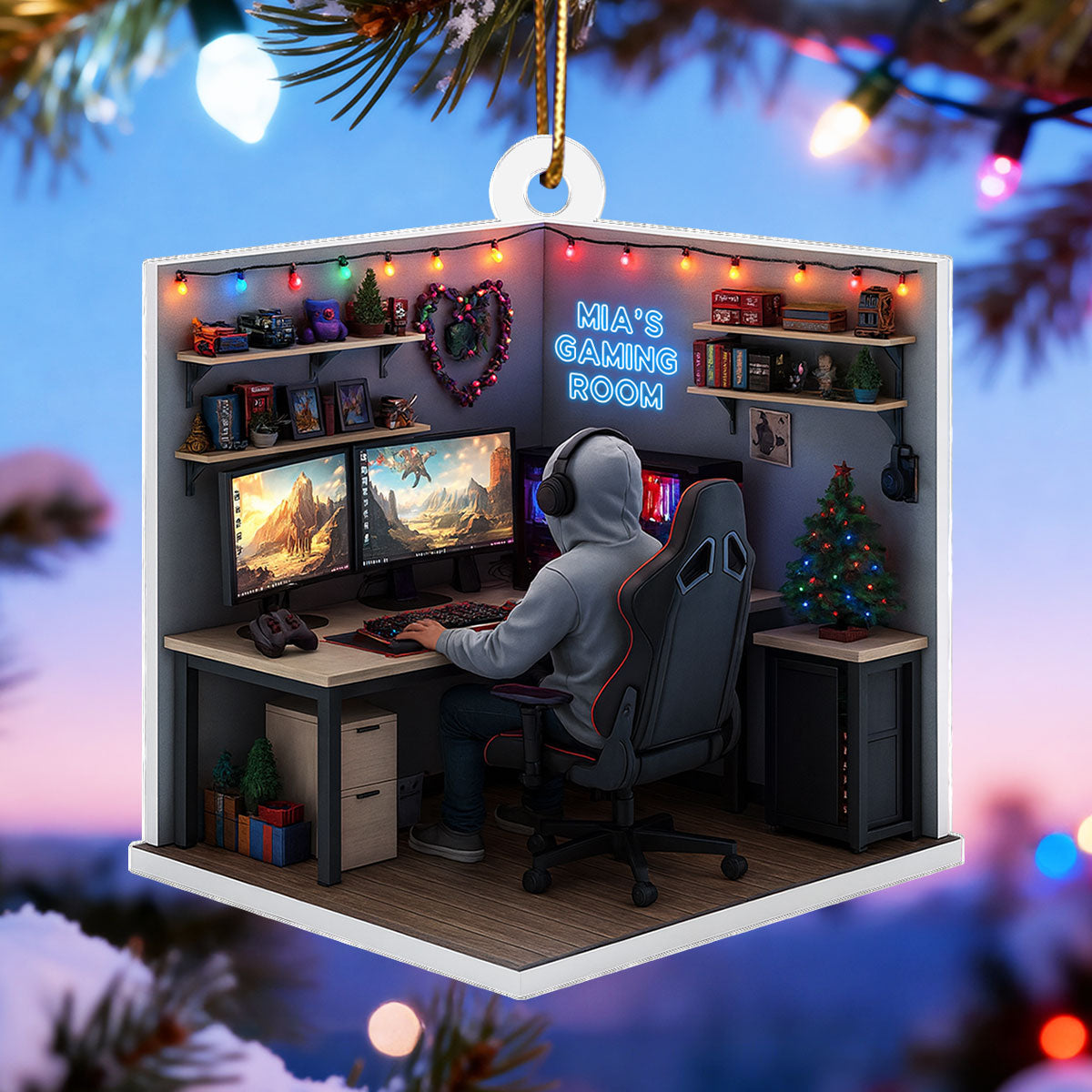 Custom Gaming Room - Personalized Acrylic Ornament - Christmas Gift for Gamers, Teen Boy, Teen Girl