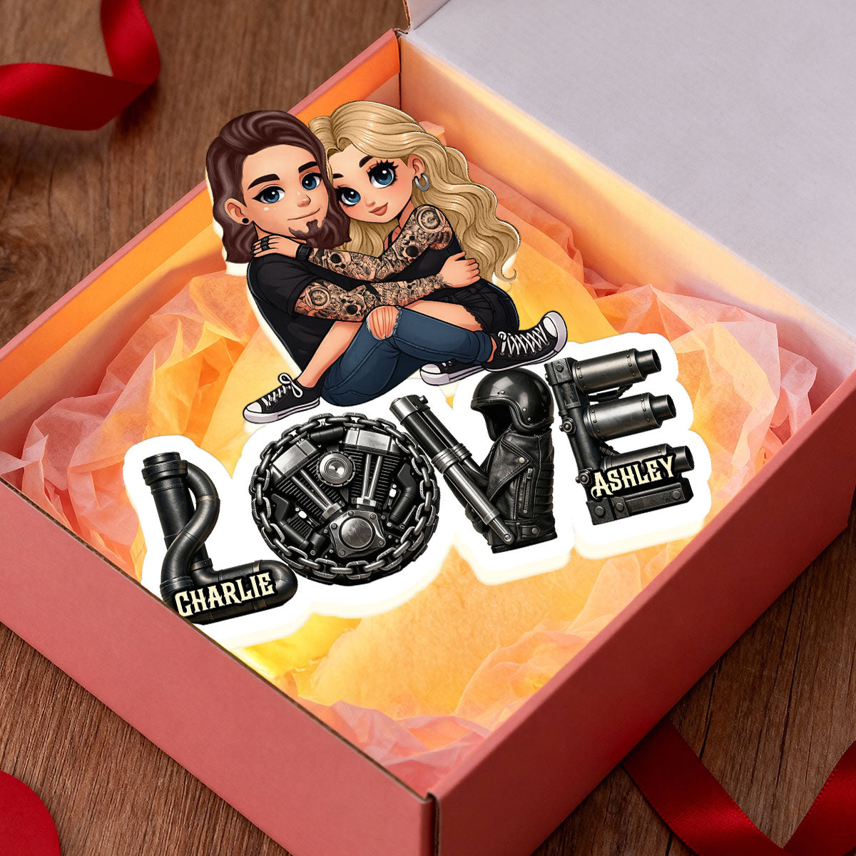 Biker Couple Together - Personalized Light Box - Gift For Bikers, Gift For Him, For Her