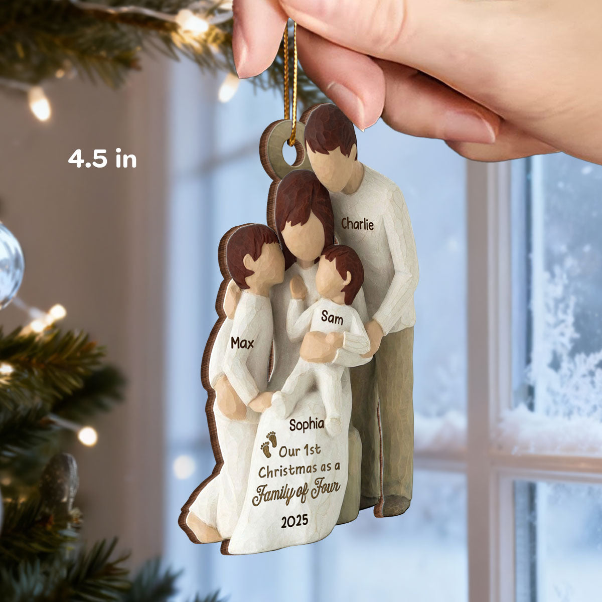 3D Effect First Christmas As Family Of Four - Personalized Wooden Ornament