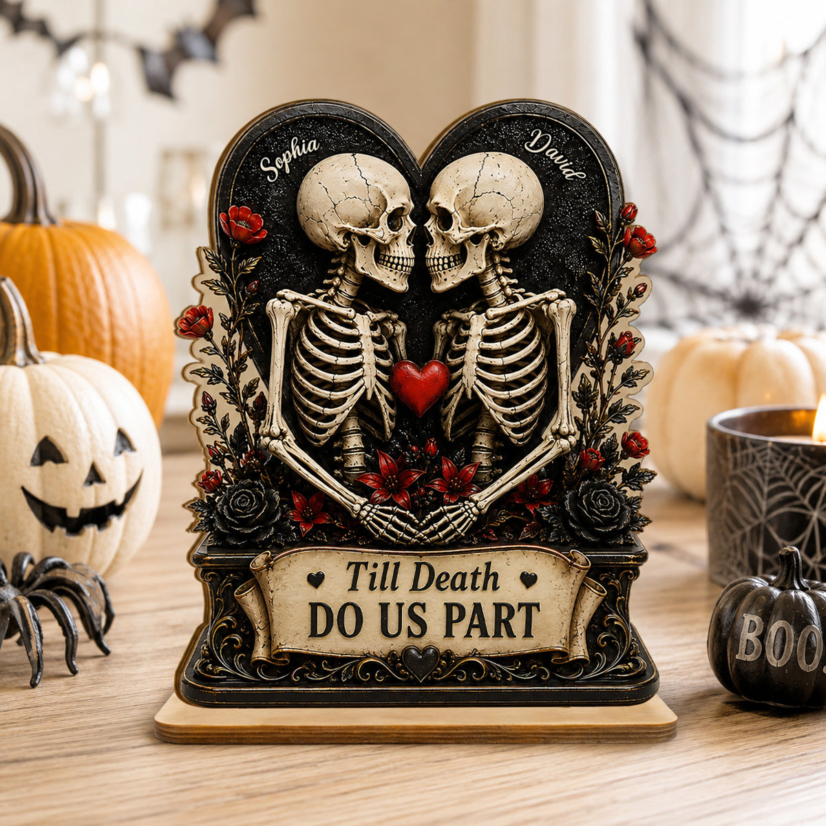 Till Death Do Us Part Skeleton Couple - Personalized 2-Layered Wooden Plaque - Gift for Him, for Her